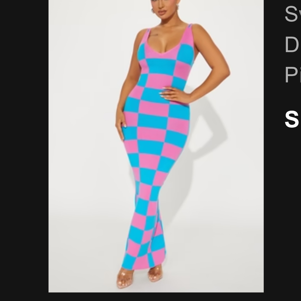 Vibrant Pink and Blue Checkered Maxi Dress (Fashion Nova)